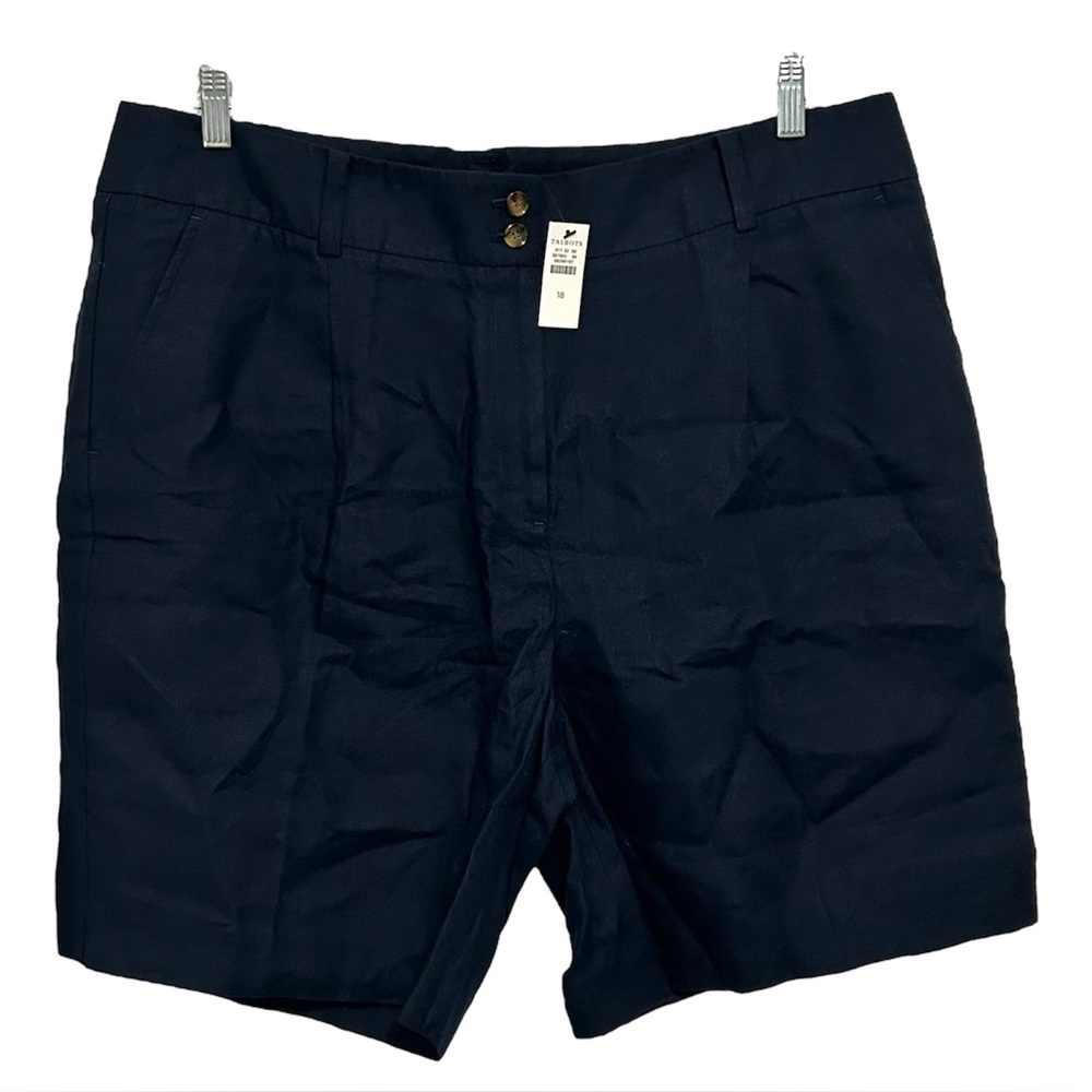 Talbots Linen Pleated Shorts Navy Blue NWT Size 18